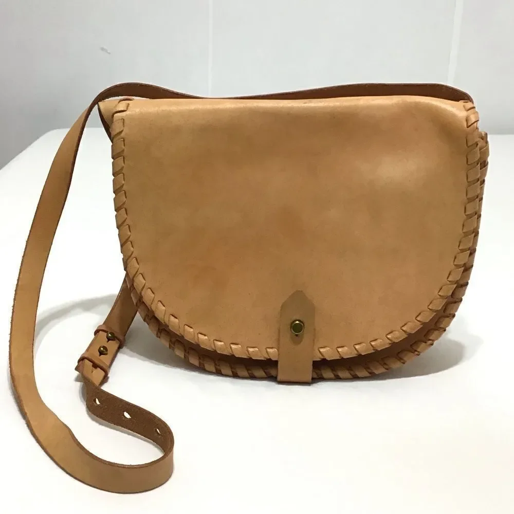 Madewell Leather Whip Stitch Natural Crossbody Bag